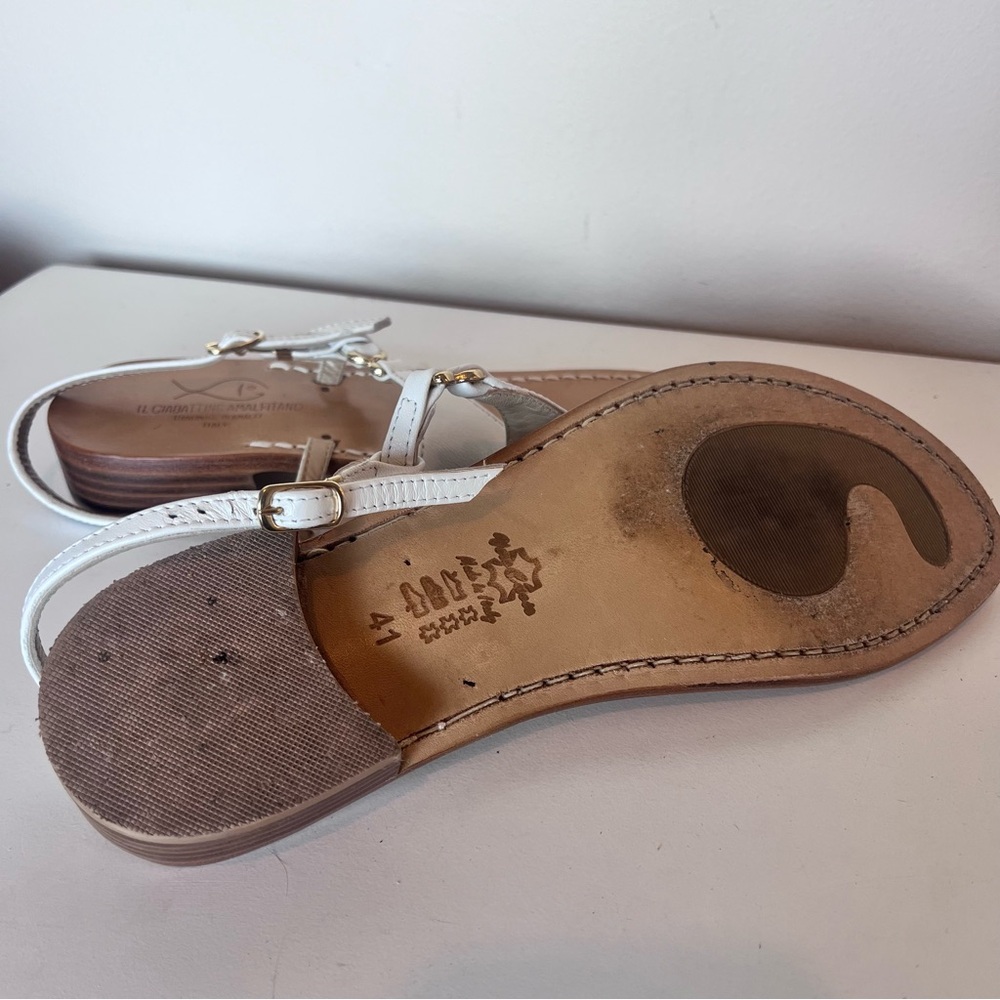 Italian handmade White Leather Sandals - Picture 5 of 6